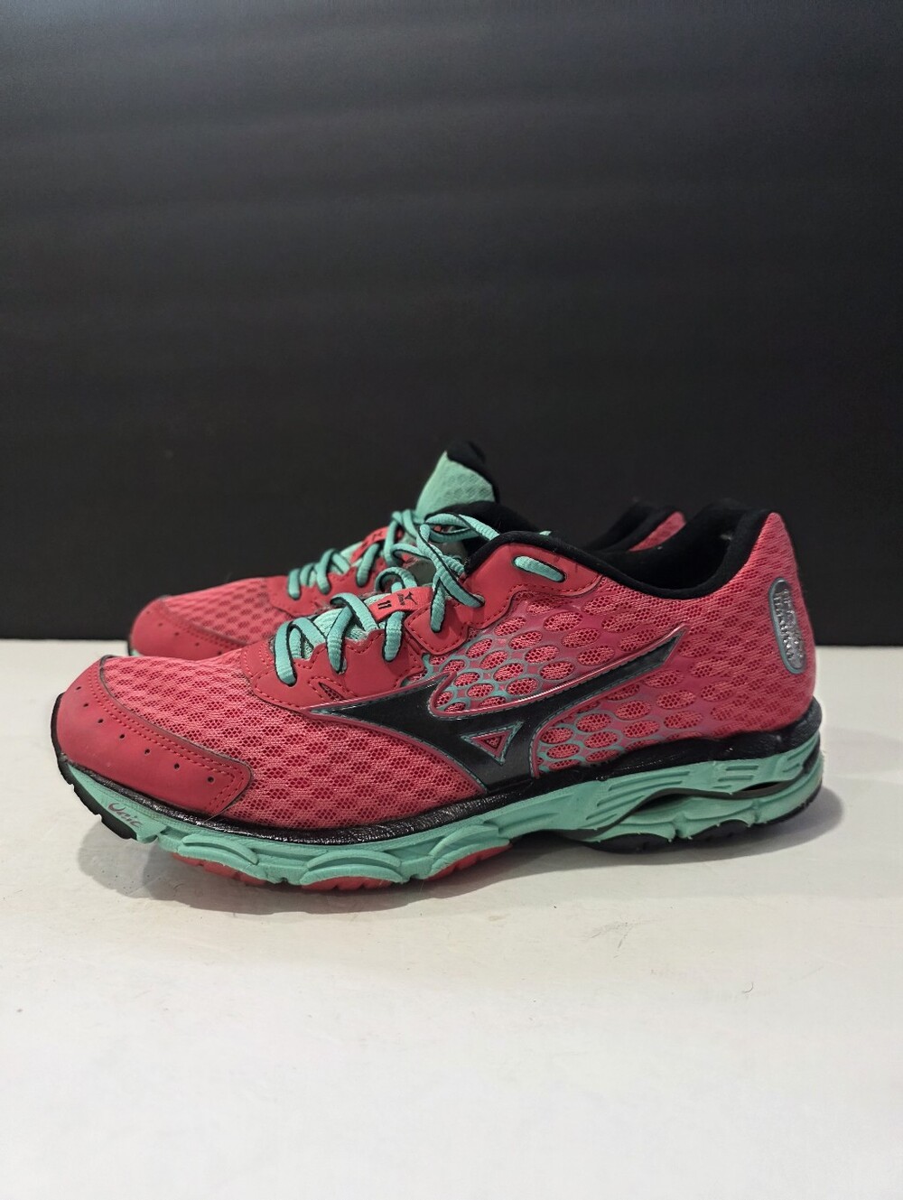 Mizuno Wave Rider 17 Pink Turquoise Running Shoes Sneakers Sz 8 W